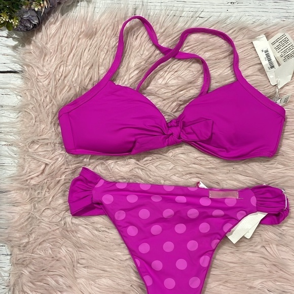 NWT Vitamin A Fuchsia Pink Push Up Polka Dot Reversible Bikini Set - Picture 5 of 9